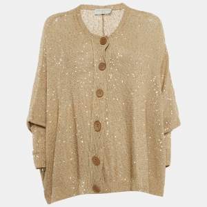 Stella McCartney Beige Sequined Knit Button Front Cardigan M