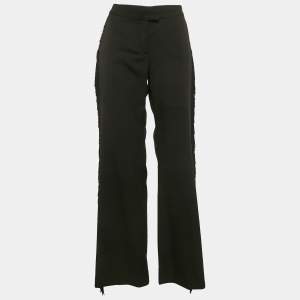 Stella McCartney Black Wool Fringed Detail Flared Trousers M