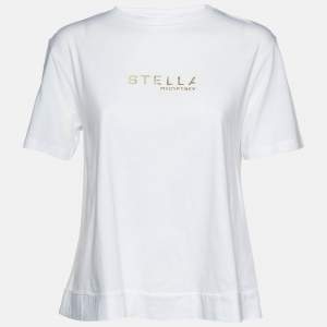 Stella McCartney White Cotton Logo Embossed Crew Neck T-Shirt M