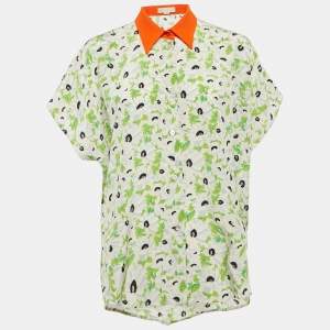 Stella McCartney Green Floral Print Silk Kaftan Style Shirt XS