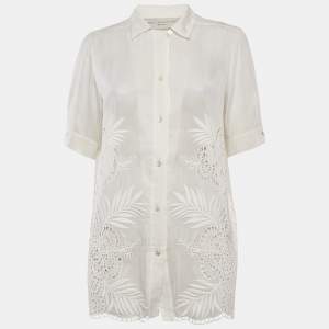 Stella McCartney White Embroidered Cambric Cotton Blend Button Front Blouse M