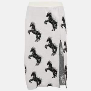Stella McCartney White Pixel Horse Jacquard Knit Midi Skirt S