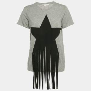 Stella McCartney Grey Star Fringed Jersey T-Shirt S