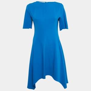 Stella McCartney Blue Stretch Crepe Asymmetric Mini Dress S