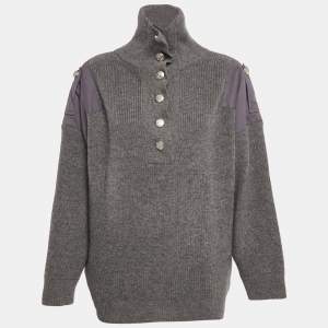 Stella McCartney Grey Wool High Neck Patch Detail Jumper M