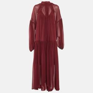 Stella McCartney Burgundy Silk Chiffon Maxi Dress L