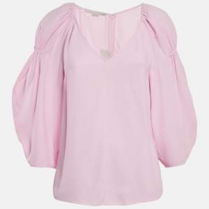 Stella McCartney Light Orchid Pink Crepe Puff Sleeve Blouse S