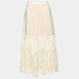 Stella McCartney Light Blush Pink Silk Broderie Anglaise Long Skirt M