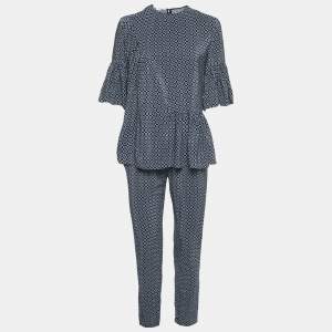 Pre Owned Stella McCartney Navy Blue Printed Blouse and Pants Set S