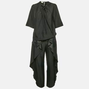 Stella McCartney Black Sateen Ruffled Blouse and Pants Set XS/M