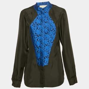 Stella McCartney Black/Blue Jacquard Paneled Wool Blend Shirt M