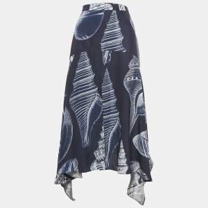 Stella McCartney Blue Ariah Shell Print Sati Silk Midi Skirt M