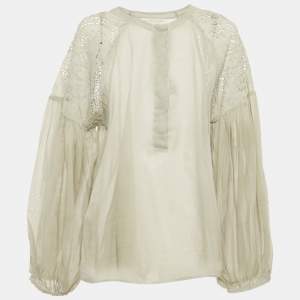 Pre Owned Stella McCartney Grey Broderie Anglaise Cotton Blouse S