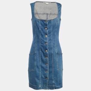 Pre Owned Stella McCartney Blue Denim Scoop Neck Mini Dress M