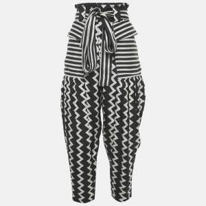 Stella McCartney Black/White Striped Jacquard Silk Belted Trousers S