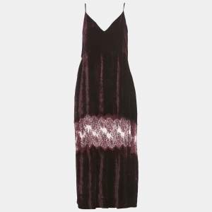 Stella McCartney Burgundy Velvet Sleeveless Lace Trimmed Long Dress M