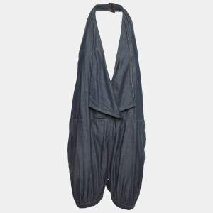 Pre Owned Stella McCartney Blue Cotton Halter Neck Backless Playsuit M