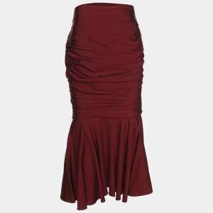 Stella McCartney Burgundy Ruched Satin Midi Skirt M