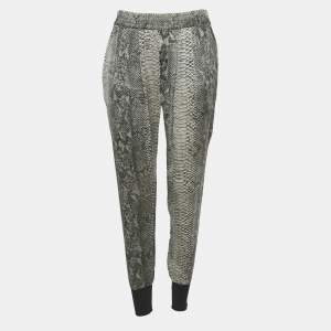 Stella McCartney Grey Snakeskin Print Silk Joggers M