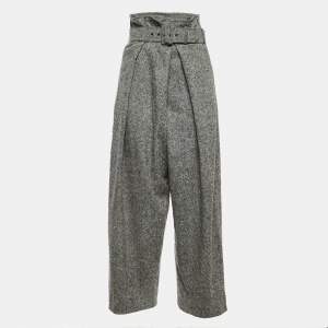 Stella McCartney Grey Wool Paper Bag Waist Belted Trousers M