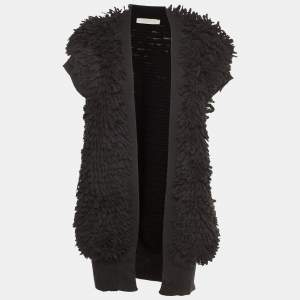 مملوكة مسبقًا Stella McCartney Black Wool Fringed Sleeveless Cardigan M
