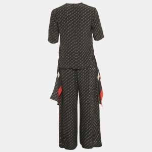 Pre Owned Stella McCartney Black Logo Print Silk Top & Pants Set S 