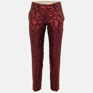 Pre Owned Stella McCartney Maroon Brocade Tailored Trousers S