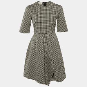 Pre Owned Stella McCartney Black/Cream Houndstooth Pattern Cotton Asymmetrical Dress S