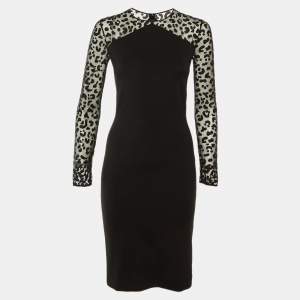 Pre Owned Stella McCartney Black Jersey & Mesh Knee Length Sheath Dress S