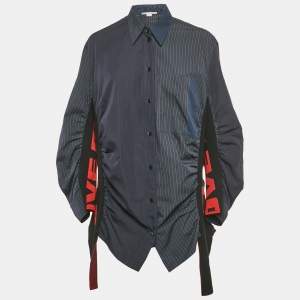 Pre Owned Stella McCartney Navy Blue Pinstripe Cotton Ruche Shirt M