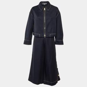 مملوكة مسبقًا Stella McCartney Navy Blue Cotton &Linen Blend Zip Up Jacket & Pants Set L