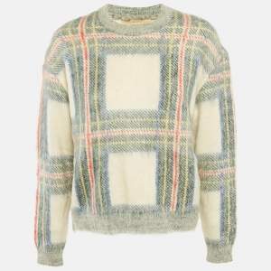 Pre Owned Stella McCartney Green/Cream Plaid Mohair Sweater S