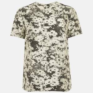 Pre Owned بلوزة ستيلا مكارتني جاكار زهور منوكروم مقاس متوسط (ميديام)