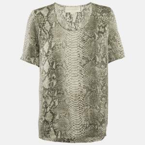 Pre Owned بلوزة ستيلا مكارتني رمادية بطبعة جلد الثعبان من الساتان مقاس متوسط