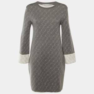 مملوكة مسبقًا Stella McCartney Grey /Cream Logo Wool Knit Mini Dress M