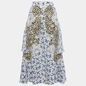 مملوكة مسبقًا Stella McCartney White Printed Silk Ruffled Midi Skirt M