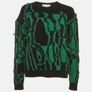 Pre Owned Stella McCartney Black/Green Frayed Knit Crewneck Sweater M