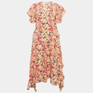 Pre Owned Stella McCartney Pink Floral Print Silk Skirt & Top Set S