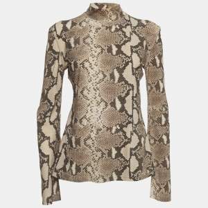 Pre Owned Stella McCartney Beige Snakeskin Print Jersey Top XL