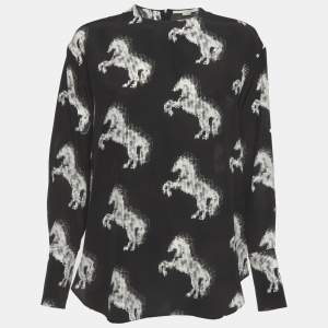 Pre Owned Stella McCartney Black Horse Print Silk Blouse M