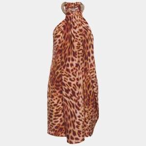 مملوكة مسبقًا Stella McCartney Pink/Brown Leopard Print Silk Draped Dress M
