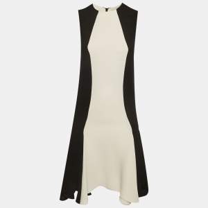 مملوكة مسبقًا فستان ميدي ستيلا مكارتني كريب أسود/أبيض  بألواح مقاس صغير جداً - إكس سمول