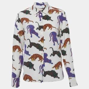 مملوكة مسبقًا Stella McCartney Cream Cat Print Silk Long Sleeve Shirt S