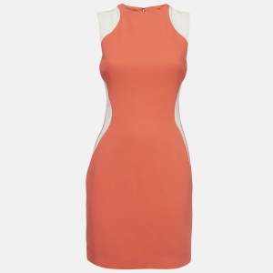 Pre Owned Stella McCartney Orange/White Crepe Paneled Sheath Dress S