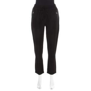 Stella McCartney Black Python Scale Patterned Jacquard Drawstring Detail Pants S