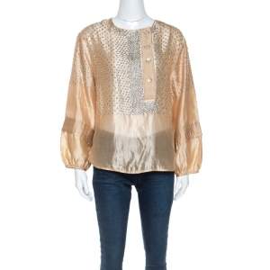 Stella McCartney Beige Silk Sequin Detail Balloon Sleeve Blouse S