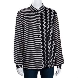 Stella McCartney Monochrome Silk Multiprint Long Sleeve Shirt M