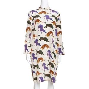 Stella McCartney Cream Wild Cat Print Silk Short Dress M