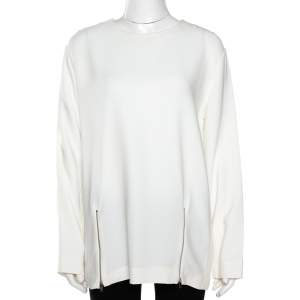 Pre Owned Stella McCartney White Crepe Zip Detail Long Sleeve Blouse L