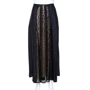Pre Owned Stella McCartney Black Silk Lace Paneled Maxi Skirt S